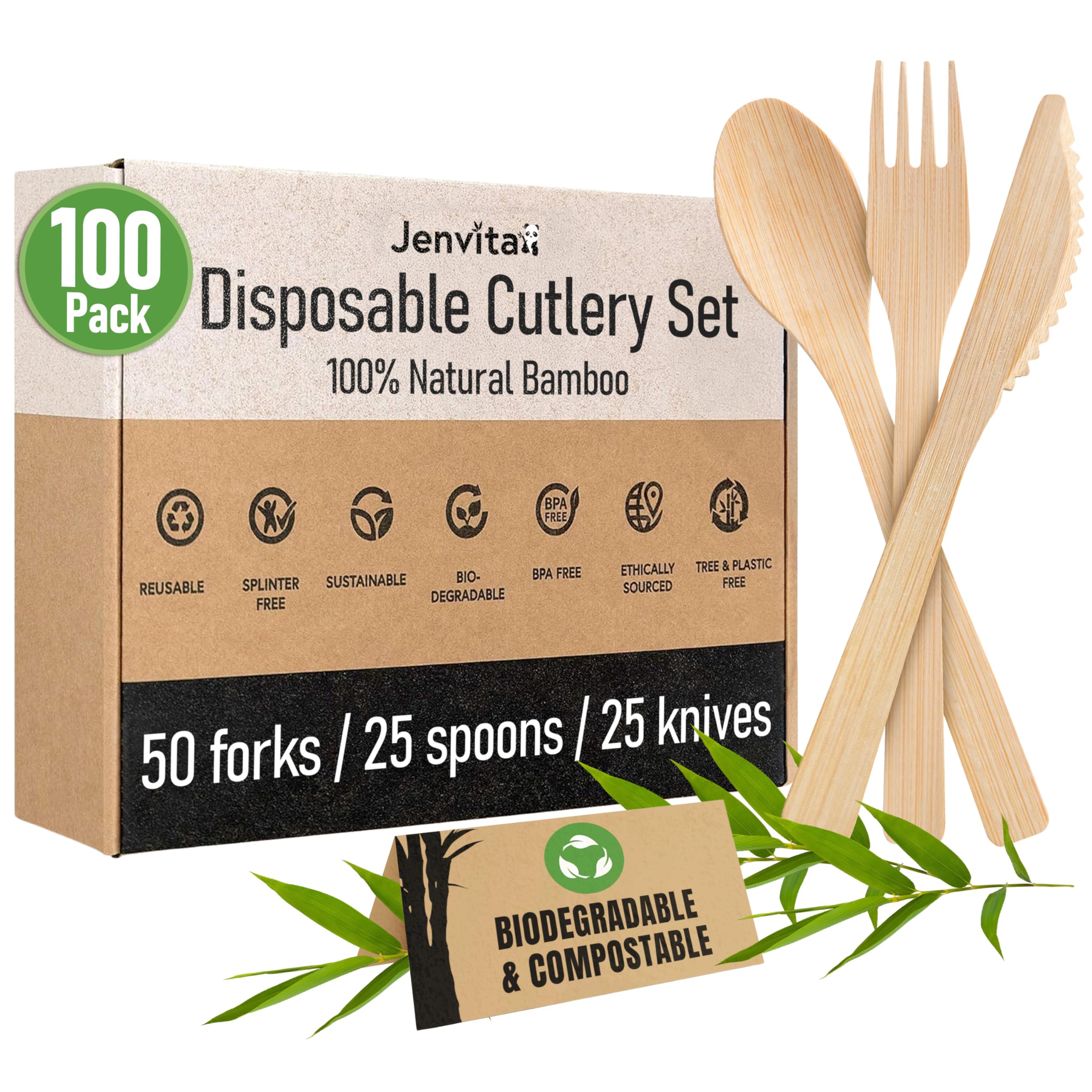 100% Bamboo Utensils Set